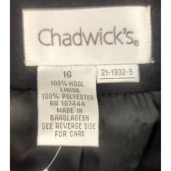 Chadwicks Womens Black 100% Wool Career Blazer Jacket Size 16 Classic Staple - Picture 6 of 10